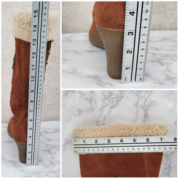 Ugg Felicity Brown Suede Wedge Boots with Real Sherpa Sheepskin Cuff And Footbed - Picture 15 of 16